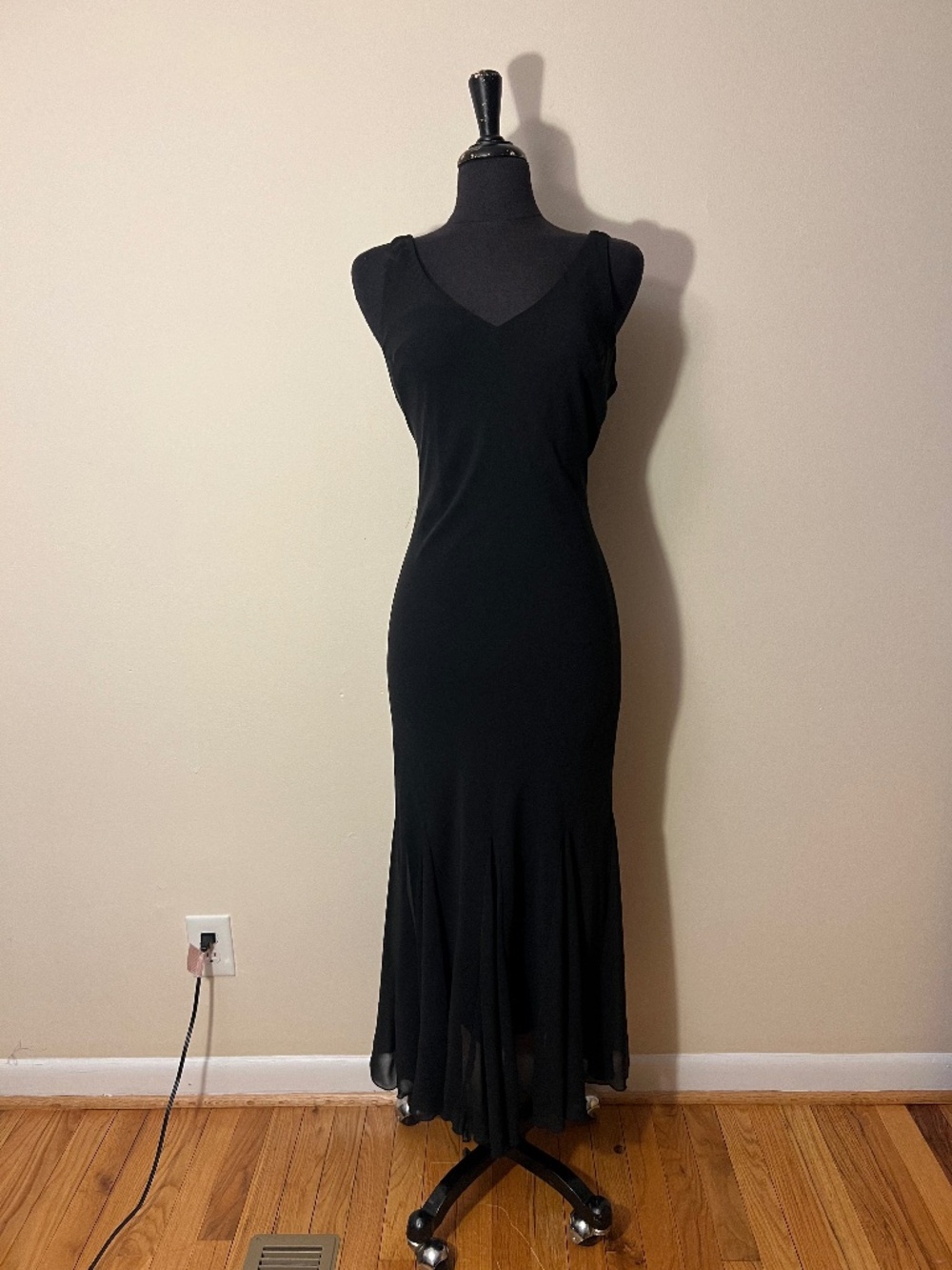 SL Fashion Black Flowy Midi Semi Formal Dress